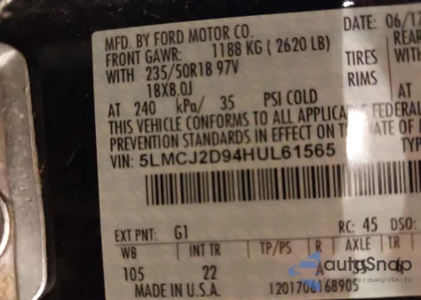 2017 Lincoln Mkc Select z USA, uszkodzony, nr VIN 5LMCJ2D94HUL61565